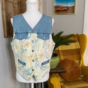 VINTAGE LizWear Denim Floral 80's Vest SZ …